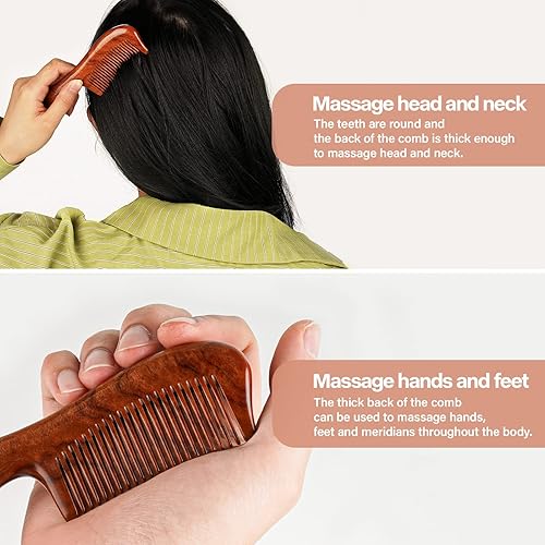 Miniatura 3 de Peine de dientes finos para hombres y mujeres, peine de masaje de madera, antiestática, electricidad y encrespamiento, desenredante para cabello,