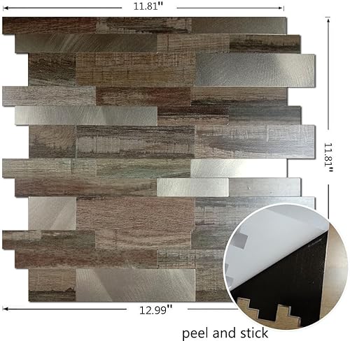 Miniatura 2 de XUANINY 10 hojas de metal para despegar y pegar, autoadhesiva de aluminio 3D, paneles de pared para cocina, baño, dormitorio, sala de estar (11.81 x