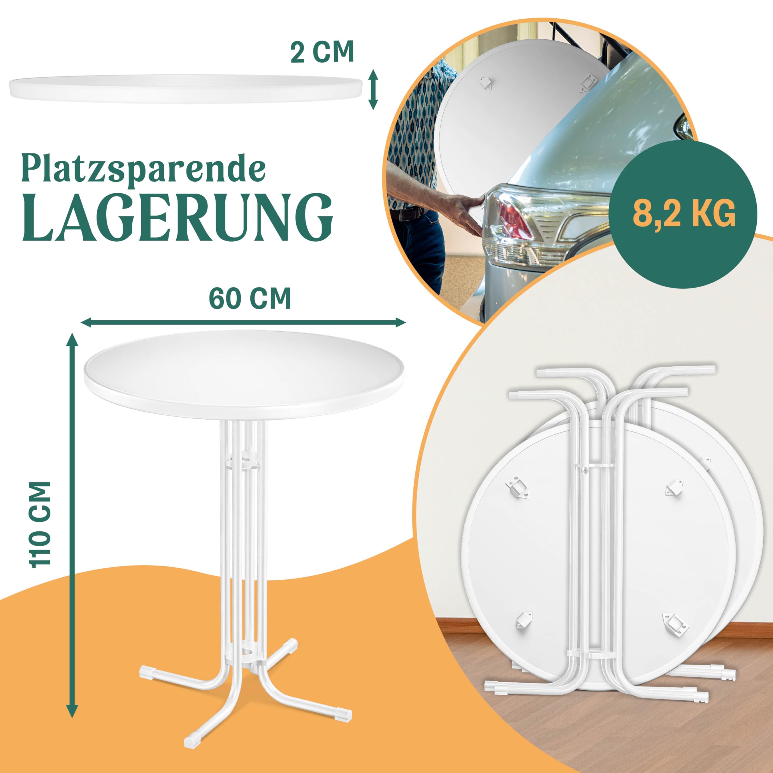 KESSER Juego de 2 mesas de bar plegables para gastro, placa de acero inoxidable con revestimiento de polvo, patas ajustables en altura, diámetro de 60 cm, para interior y exterior, mesa de recepción