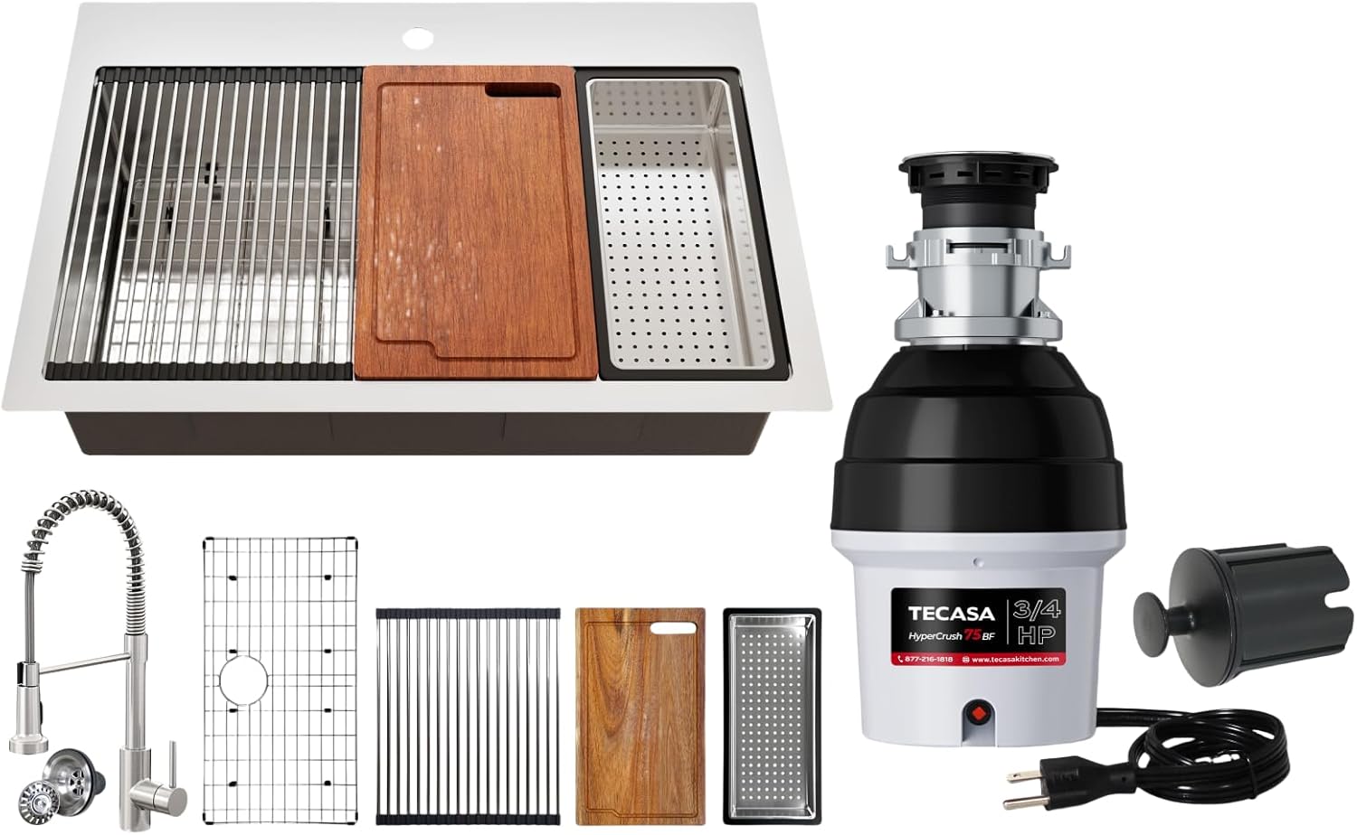 33x22 Kitchen Sink & 3/4 HP Batch Feed Garbage Disposal