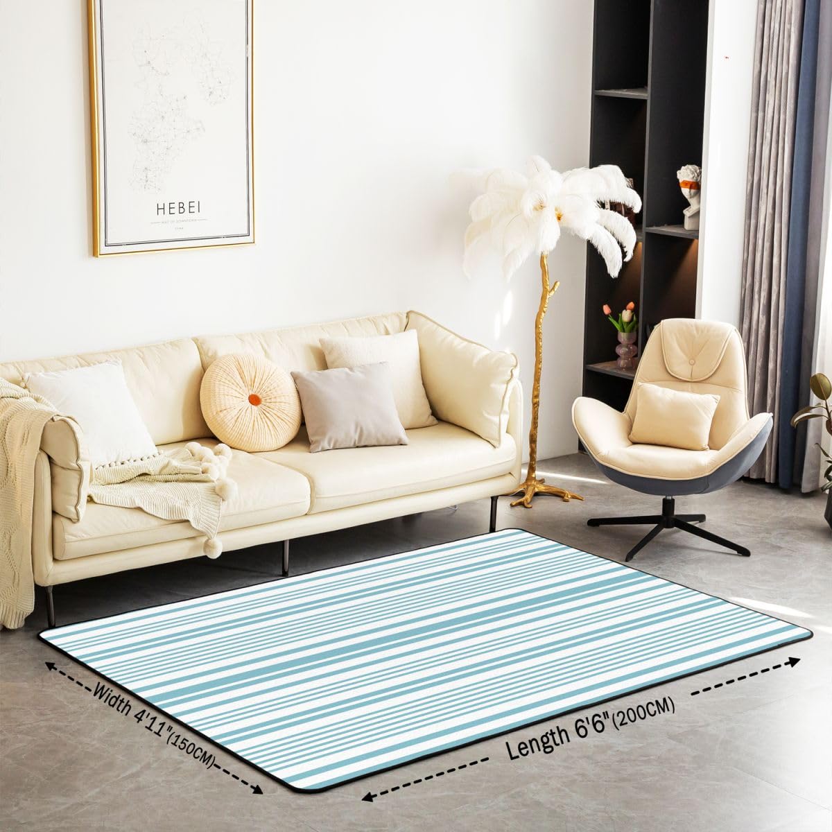 Loussiesd Tapis de Salon 100x150cm Rayures Tapis Chambre Luxe Moderne,Doux,Lavable Art Abstrait Idéal pour Salon et Chambre Antidérapant