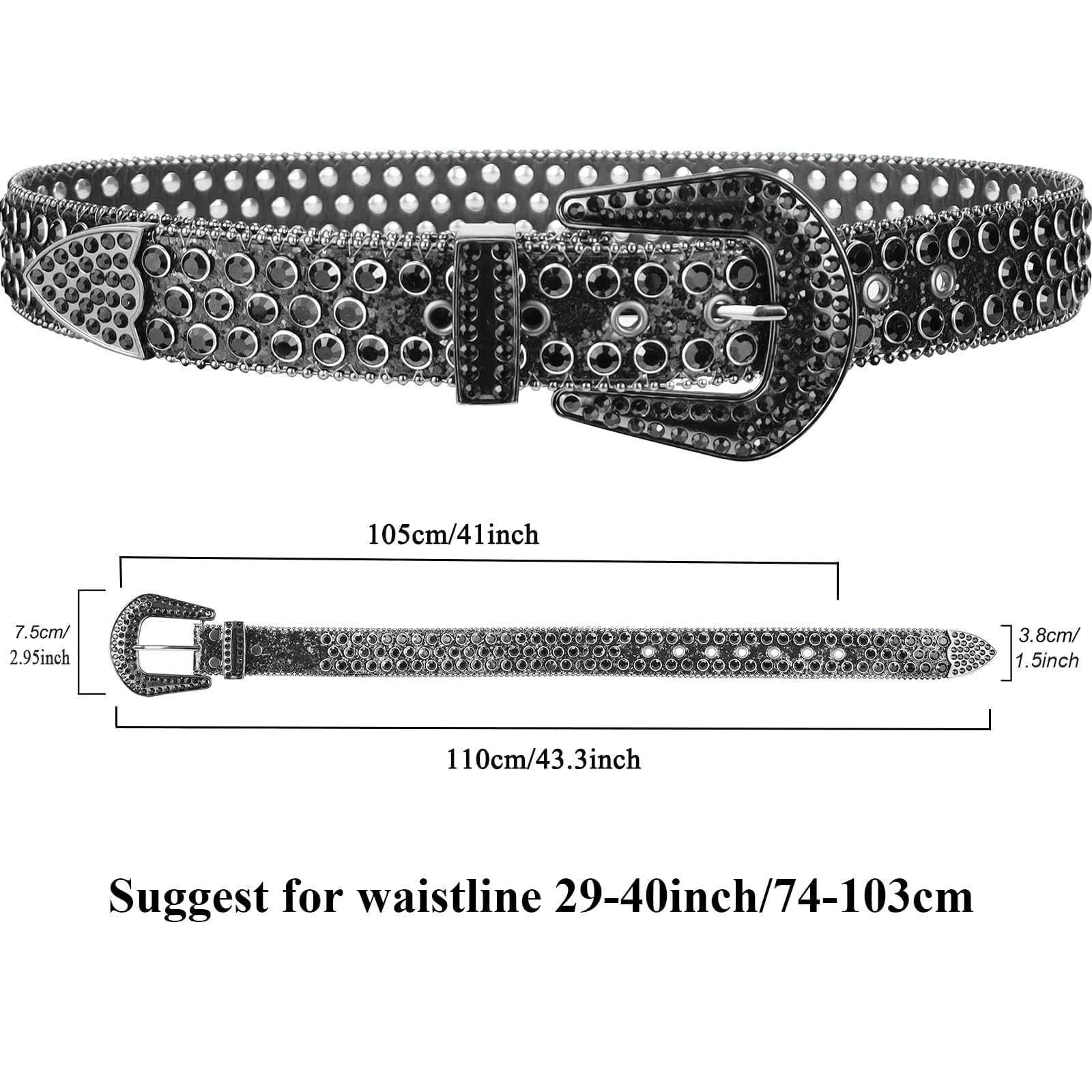 UTOWO Rhinestone Belt for Women Men, Western Cowgirl Cowboy Bling Studded Leather Belt for Jeans Pants