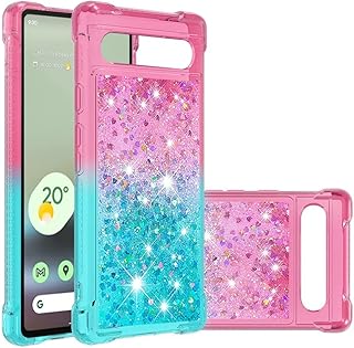 Tivenfezk Sparkle - Funda líquida flotante para Google Pixel 7A, arena movediza brillante a prueba de golpes, para niñas y mujeres, degradada, colorida cascada transparente, transparente
