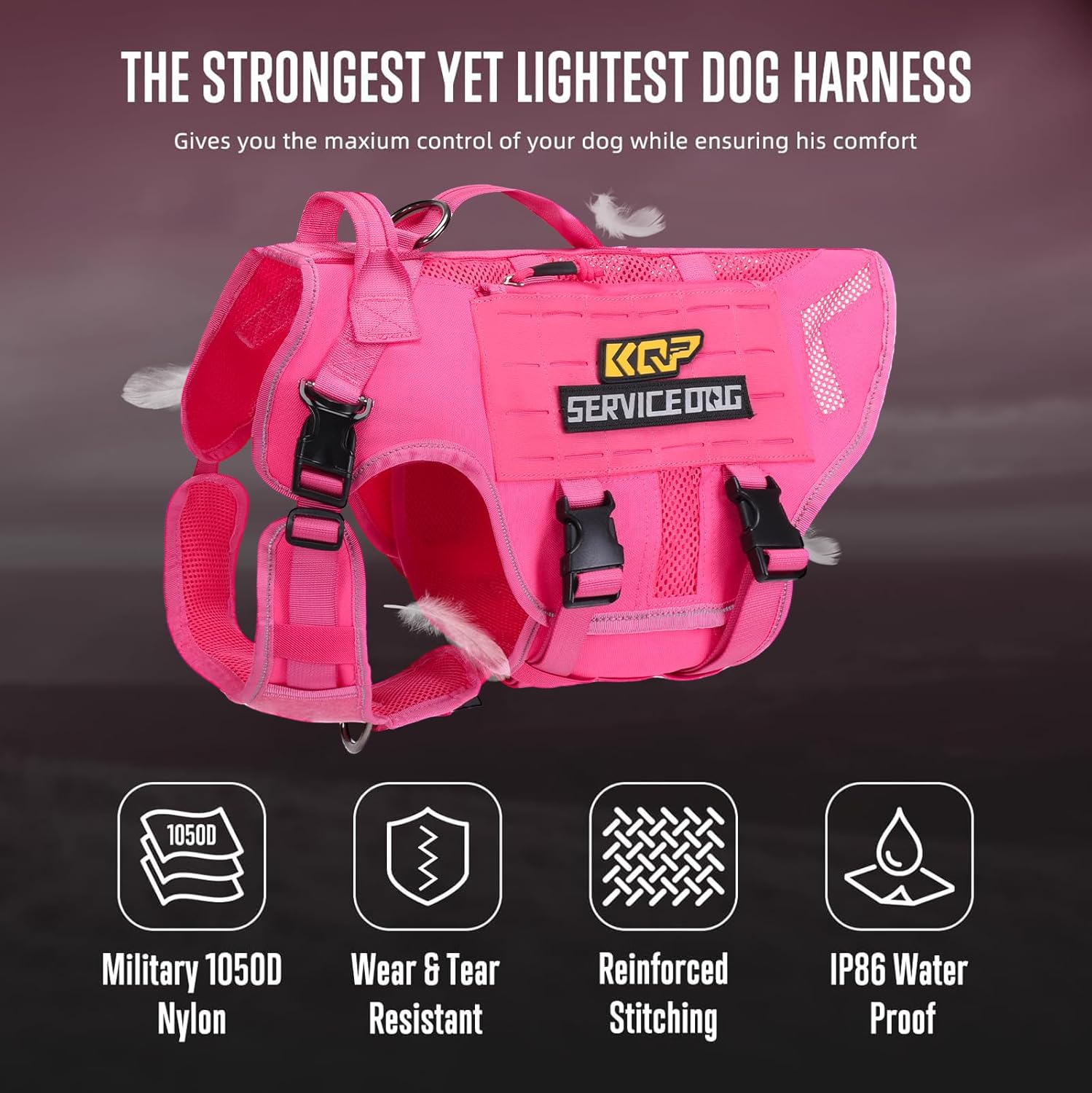 No Pull Dog Harness -Tactical Dog Harness - Breathable mesh, Pet Walking Hiking Training Vest- Dog Harness for Dogs, Service Dog, Large, Pink