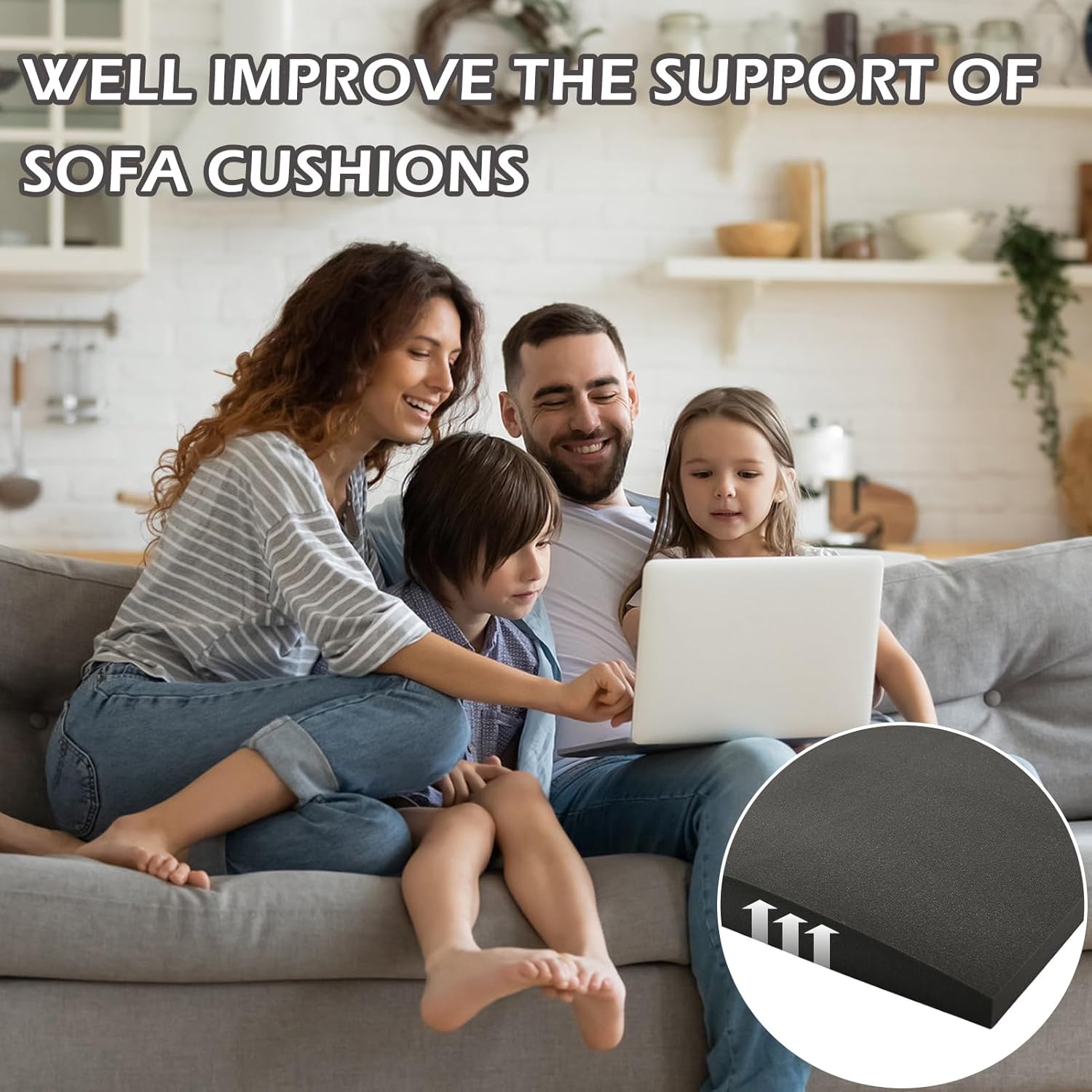 Couch Cushions Support for Sagging Seat, 45D High Density Foam Curved Sofa Furniture Seat Cushion Under Sag Repair for Sectional Loveseat Chair, Set of 3, White, 22" x 22" x 2.4"