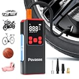 Tire Inflator Portable Air Compressor Povasee 150PSI Portable Air Pump for Tires Cordless Car Tire Inflator with LCD Display,Flashlight, 2X Tire Pump Faster suit for Cars Bikes Motorcycle Ball