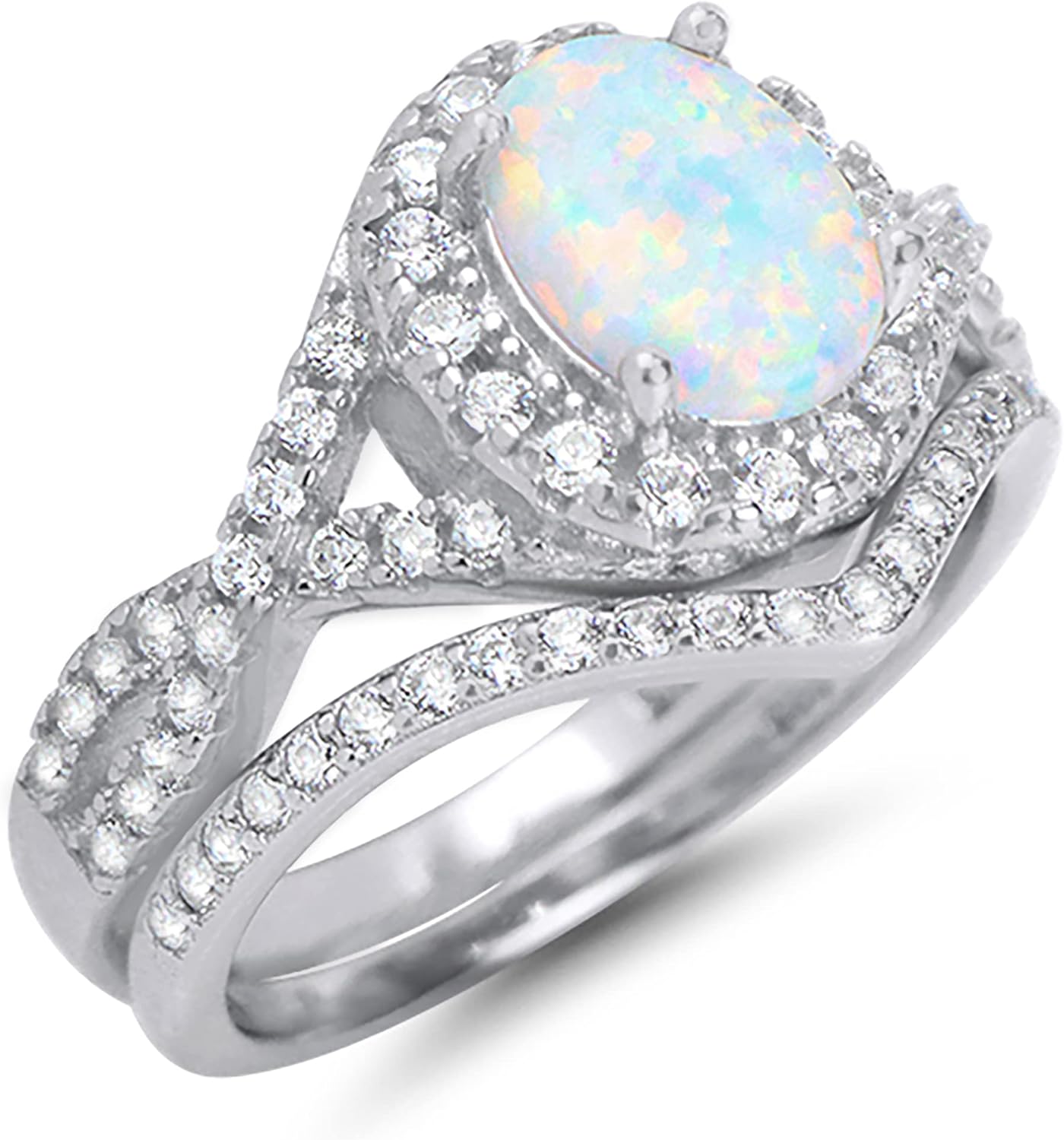 LaRaso & Co His Hers Sterling Silver TRIO Wedding Set Opal Gemstone Bridal Rings Him Her