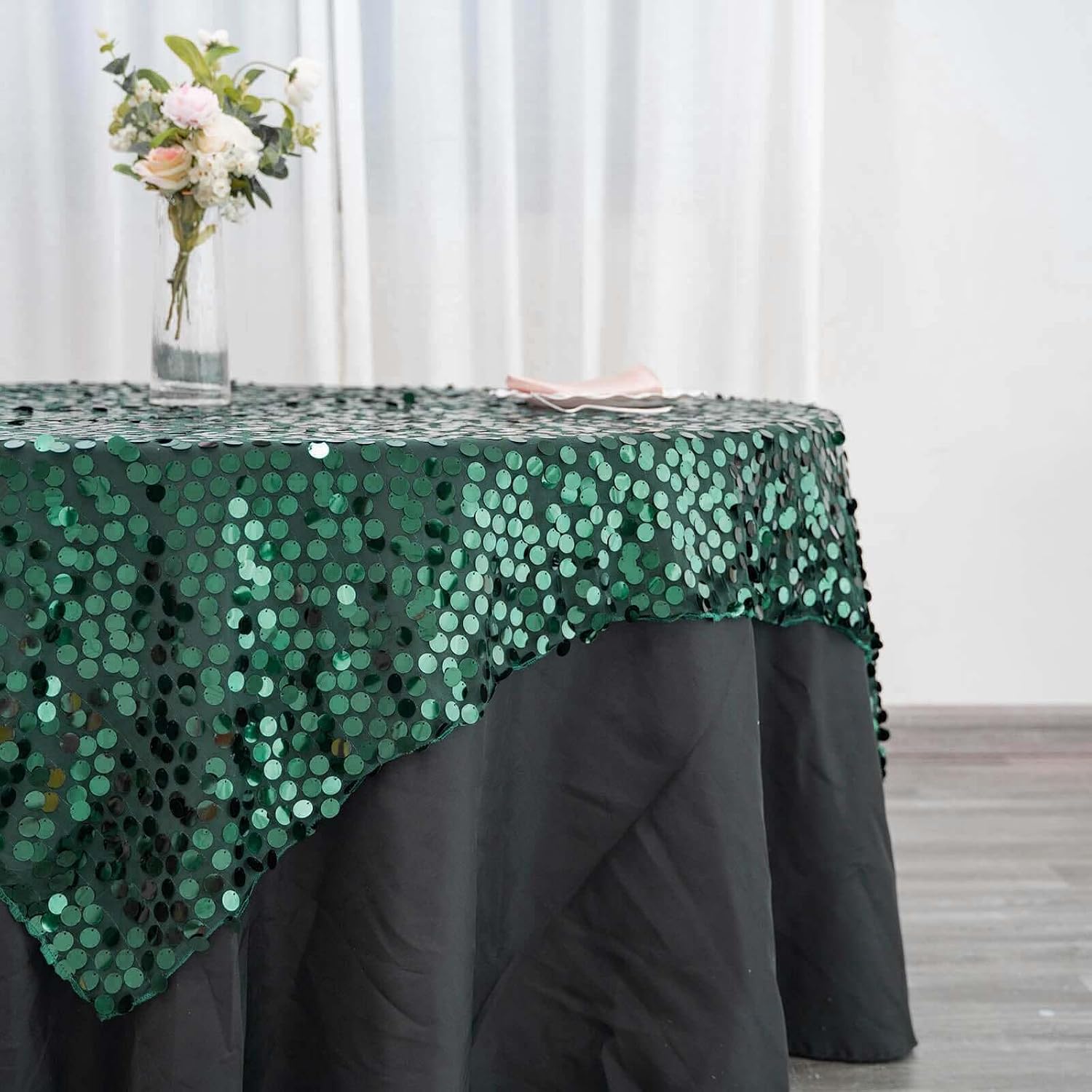 Efavormart 72" Premium Big Payette Sequin Overlay for Wedding Banquet Catering Party Table Decorations-Hunter Emerald Green