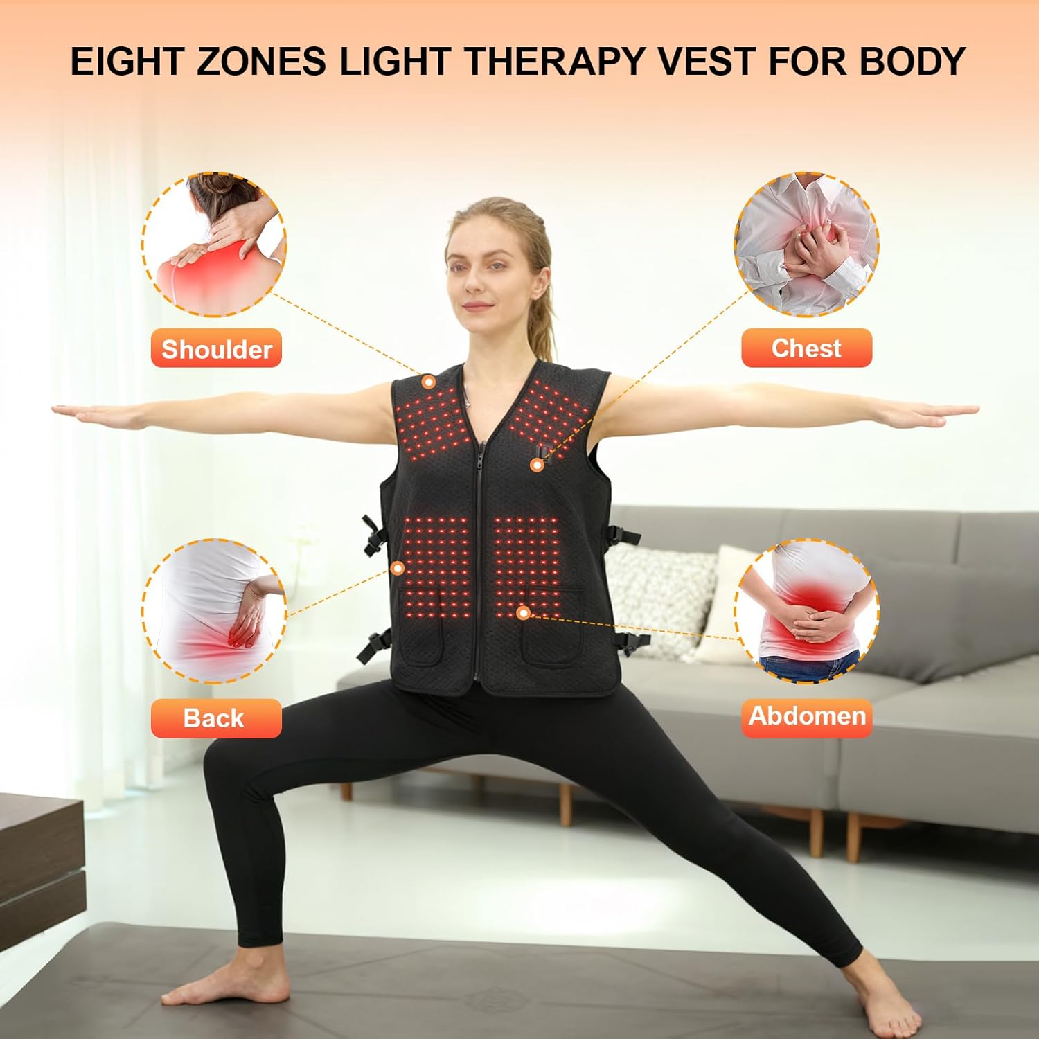 Red Light Therapy Vest for Back, Shoulder & Abdomen – 384 Dual Wave LEDs (660nm & 850nm) Wearable Infrared Device for Pain Relief, Muscle Recovery, Postpartum Care & Period Cramps