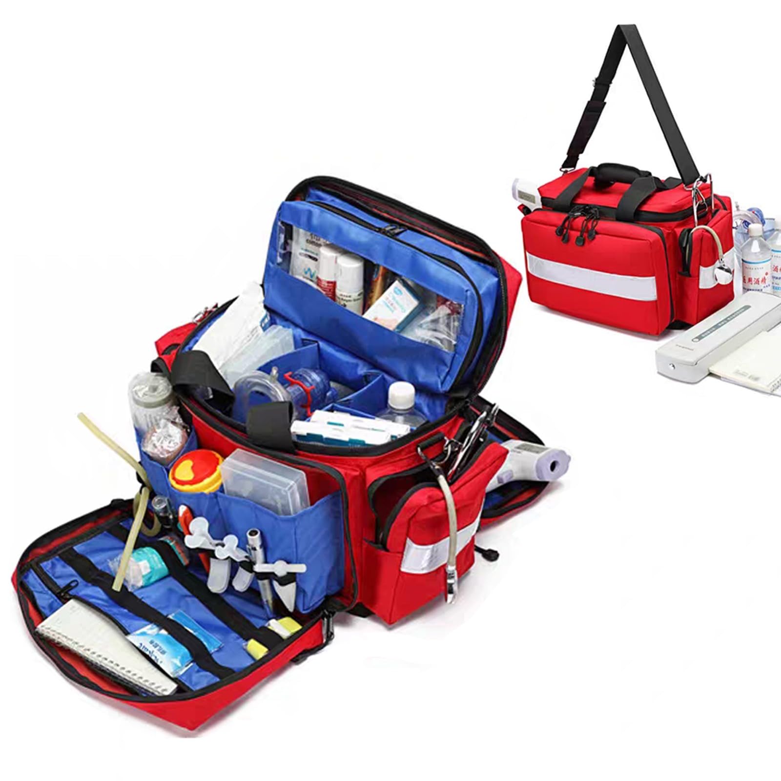 Cubstone Notfalltasche für medizinische Trauma,leer,große Erste-Hilfe-Tasche mit abnehmbaren Trennwänden und reflektierender,Ideal für EMT, EMS, häusliche Gesundheitspflege(Red)