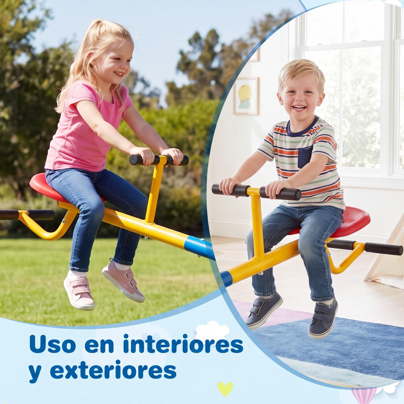 COSTWAY Balancín para Niños, Subibaja a 360° con Cerrojo para Las Piernas, Balancín para Exterior Patio y Parque Infantil (2 Asientos) 182 x 29 x 86 cm