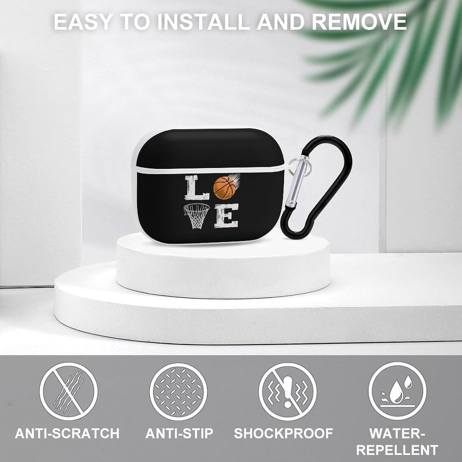 I Love Basketball Earphone Case PC Earbud Bag with Keychain White-Style image 3