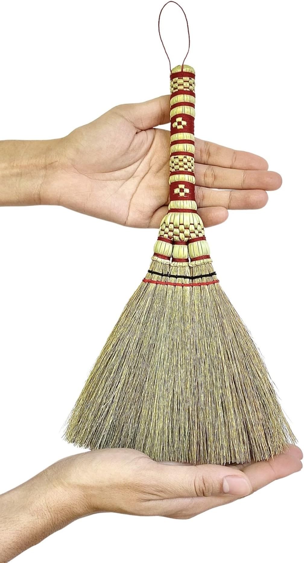 Small Corn Wisk Brush Broom 11 Inch Blue, Red Flagged Indoor Heavy Duty Multi Surface Hard & Soft Floor 100% Handmade(Blue), AW038-AW0038, length 11 Inch, wide 4.5 inch,