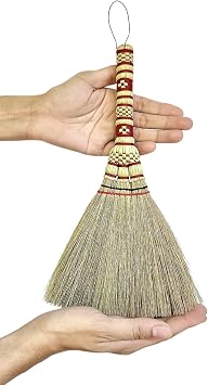 Small Corn Wisk Brush Broom 11 Inch Blue, Red Flagged Indoor Heavy Duty Multi Surface Hard & Soft Floor 100% HandmadeBlue, AW038-AW0038, length 11 Inch, wide 4.5 inch,