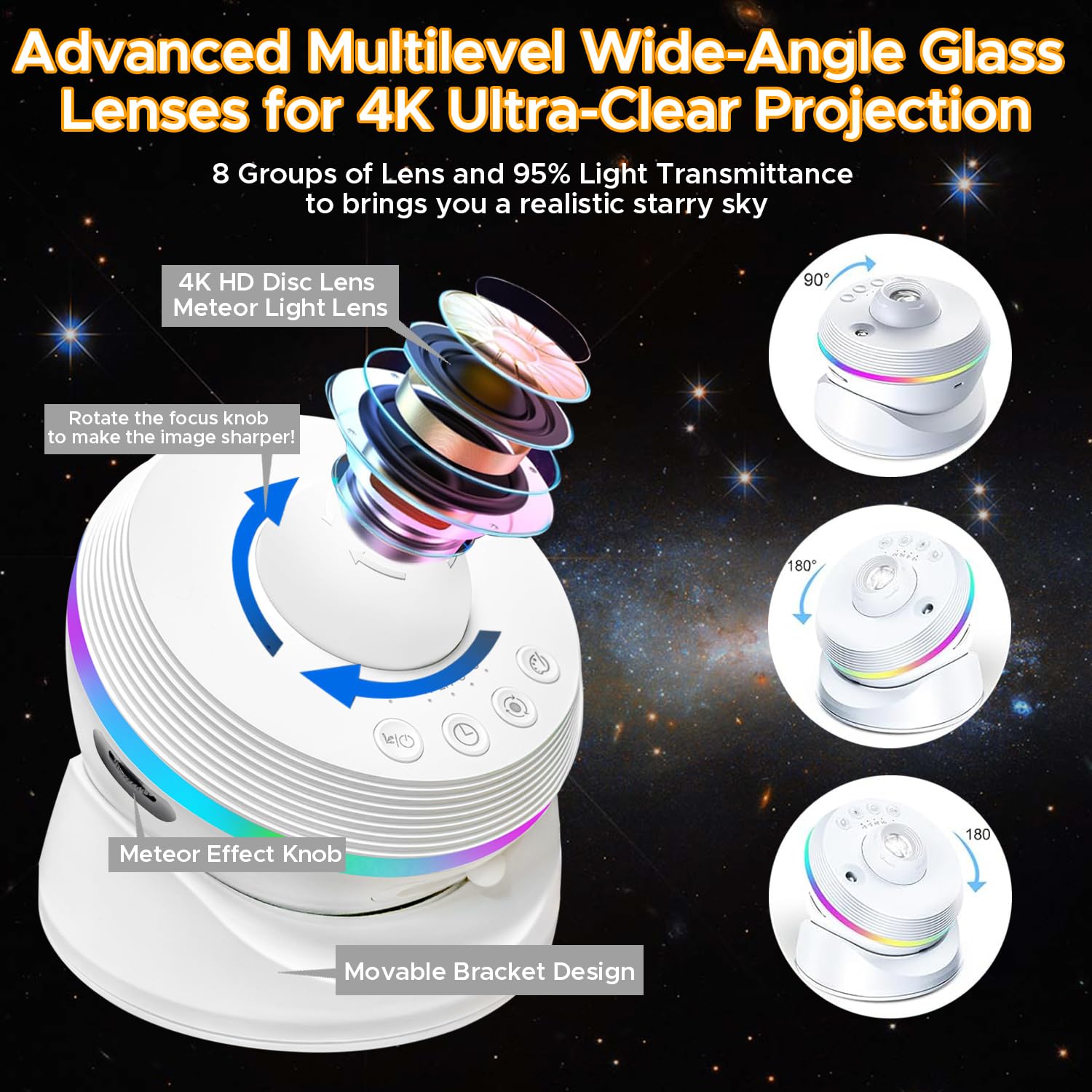 Proiettore Cielo Stella, HD Planetarium Proiettore con 13 Dischi di Film, Rotativo 360° Proiettore Galassia Luce Notturna Proiezione con Timer & Meteora Dinamica Per Camera Da Letto Soffitto Soggiorno