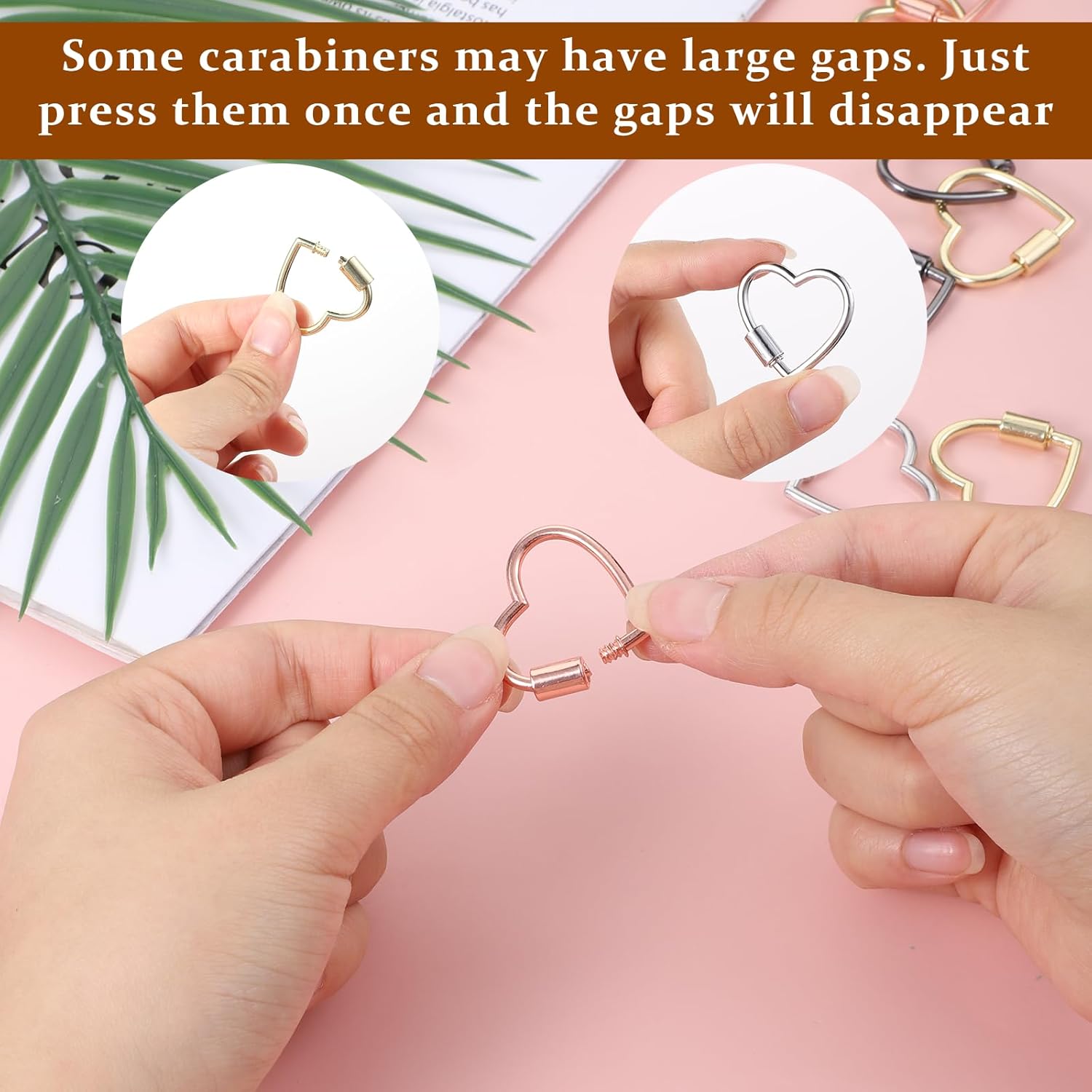 10 Pcs Heart Shaped Carabiner Metal Screw Heart Keychain Clip Backpack Clips Heavy Duty Carabiner Hardware Accessories for Handbag DIY Bags Key Rings and Craft Making Camping Hiking - Image 4
