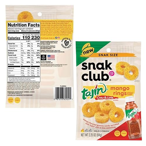 Miniatura 7 de Paquete de caramelos de gomitas de anillos de frutas Incluye doce bolsas de 25 onzas de anillos de goma Snak Club Tajin más un imán de refrigerador
