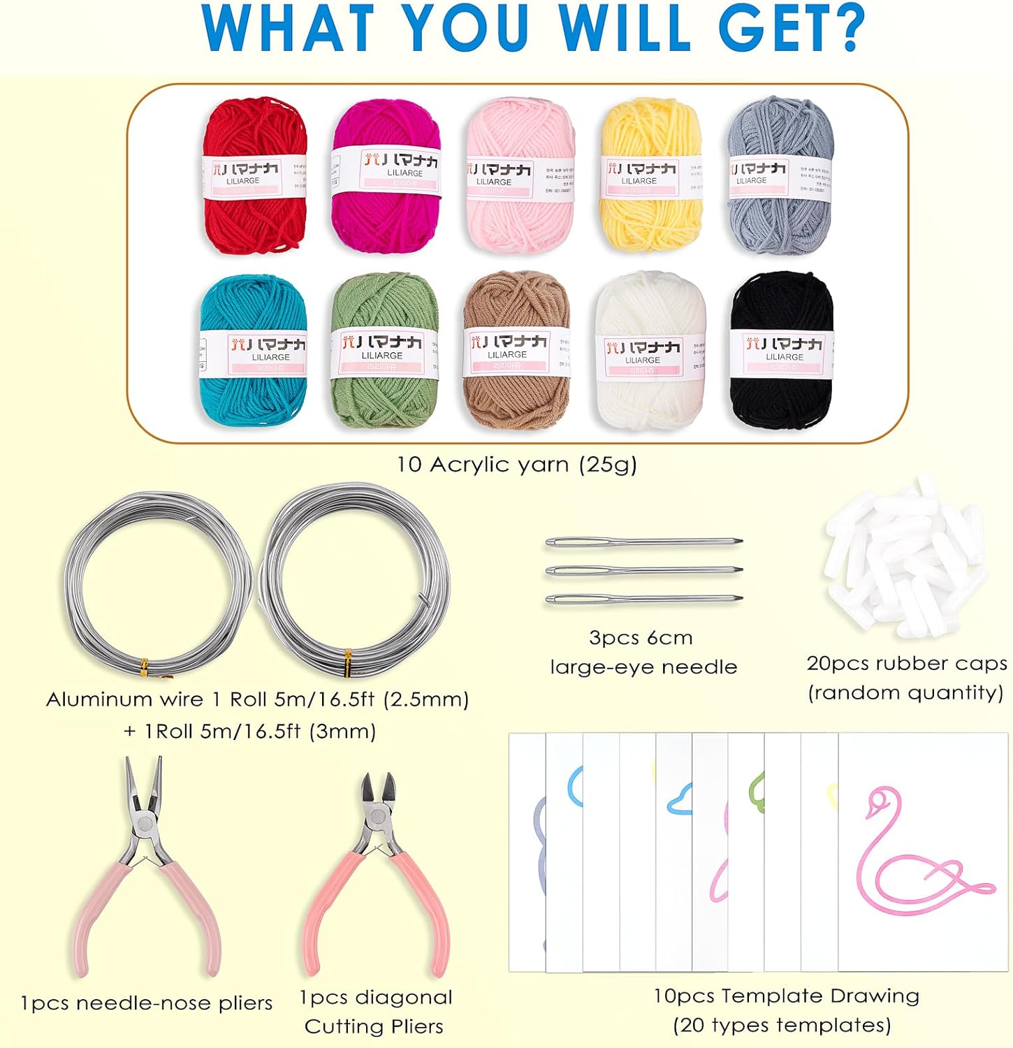 Texilo DIY Animal Craft Knitting Kit for Adult Teen for Handicraft Making | Aluminum Wire and Yarn Skein Set for Beginner with 20 Templates, Birthday Party Favors,Mother’s Day Gift,Handmade Home Decor