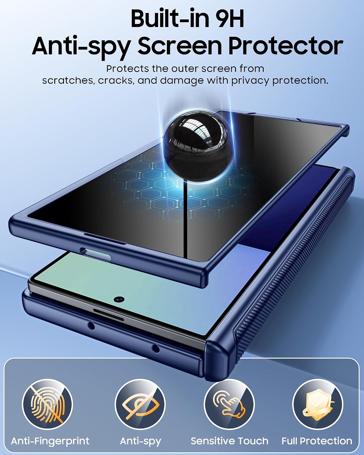 CENMASO Magnetic for Samsung Galaxy Z Fold 7 Case with Stand, Fit for Magsafe, Hinge Protection, Privacy Screen Protector, Built-in Hidden Kickstand, Shockproof Phone Case for Galaxy Z Fold 7-Blue