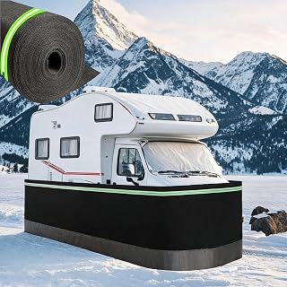 Rv Skirting for Winter with Gloves, Easy Installation Camper Skirting, 2.6ft Tall Rv Insulated Skirt Kits Wind and Snow Proof for Travel Trailer(92ft/28.0m L)