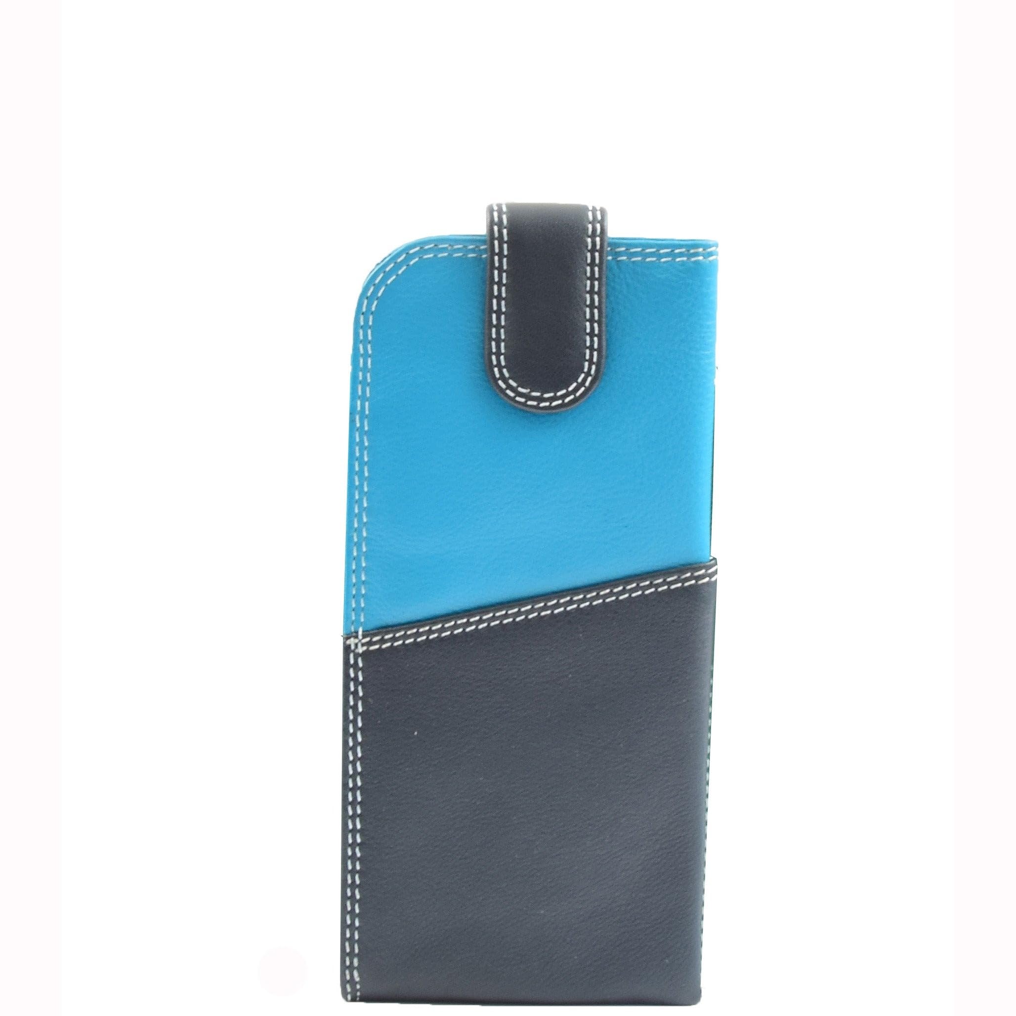 DR658 Stylowe etui na okulary z prawdziwej skóry niebieski wielokolorowy, Niebieski, kolorowy, S