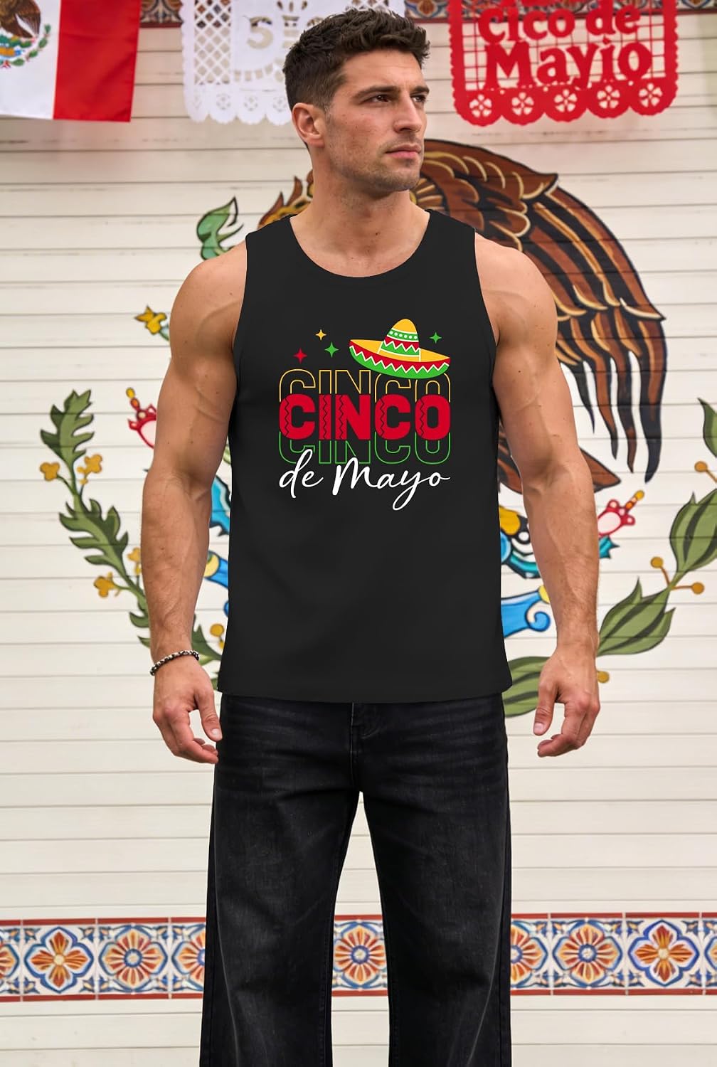 Cinco De Mayo Tank Top for Men: Sombrero 5 De Mayo Sleevess Shirt Mexican Fiesta Vacation Tee Top