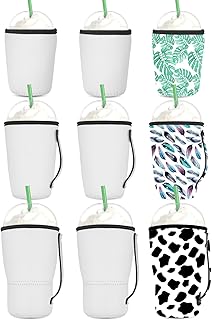 OFFNOVA 9 Pack Sublimation Blank Coffee Sleeve, Reusable 3-size Neoprene Sleeves with Handle, 16-32oz cover for Starbucks Coffee, McDonalds, Dunkin Donuts, More