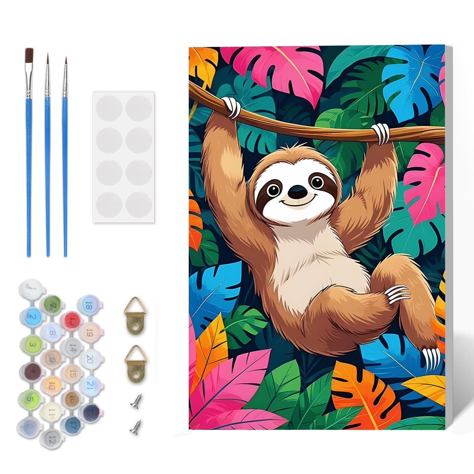 DOMROM Paint by Numbers Kit for Adults Beginner with Frame, Sloth Adults' Paint-by-Number Kits on Canvas, Animal DIY Acrylic Painting by Numbers Easy Oil Painting by Number Kits for Home Decor, 8x12in
