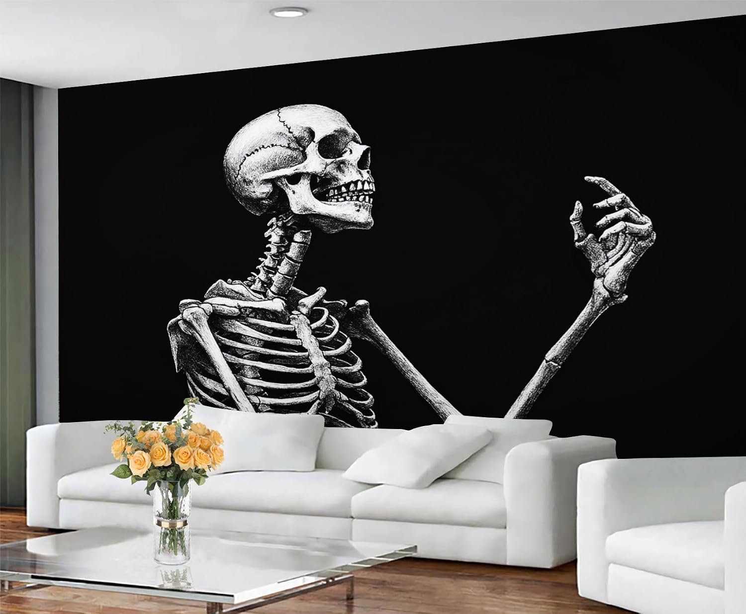 Gothic Wallpaper, Skull Wall Mural Wallpaper, Simple Black Large Wall Murals for Bedroom Renter Living Room（Not Peel and Stick）