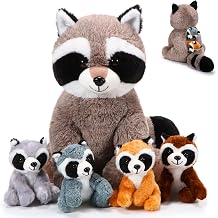 5 Pcs Raccoon Stuffed Animal Set with 4 Babies, Cuddly Style