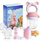 Baby Fruit Food Feeder Pacifier - Fresh Food Feeder, Infant Fruit Teething Teether Toy for 3-24 Months, 6 Pcs Silicone Pouches for Toddlers & Kids & Babies, 2-Pack (Light Pink)