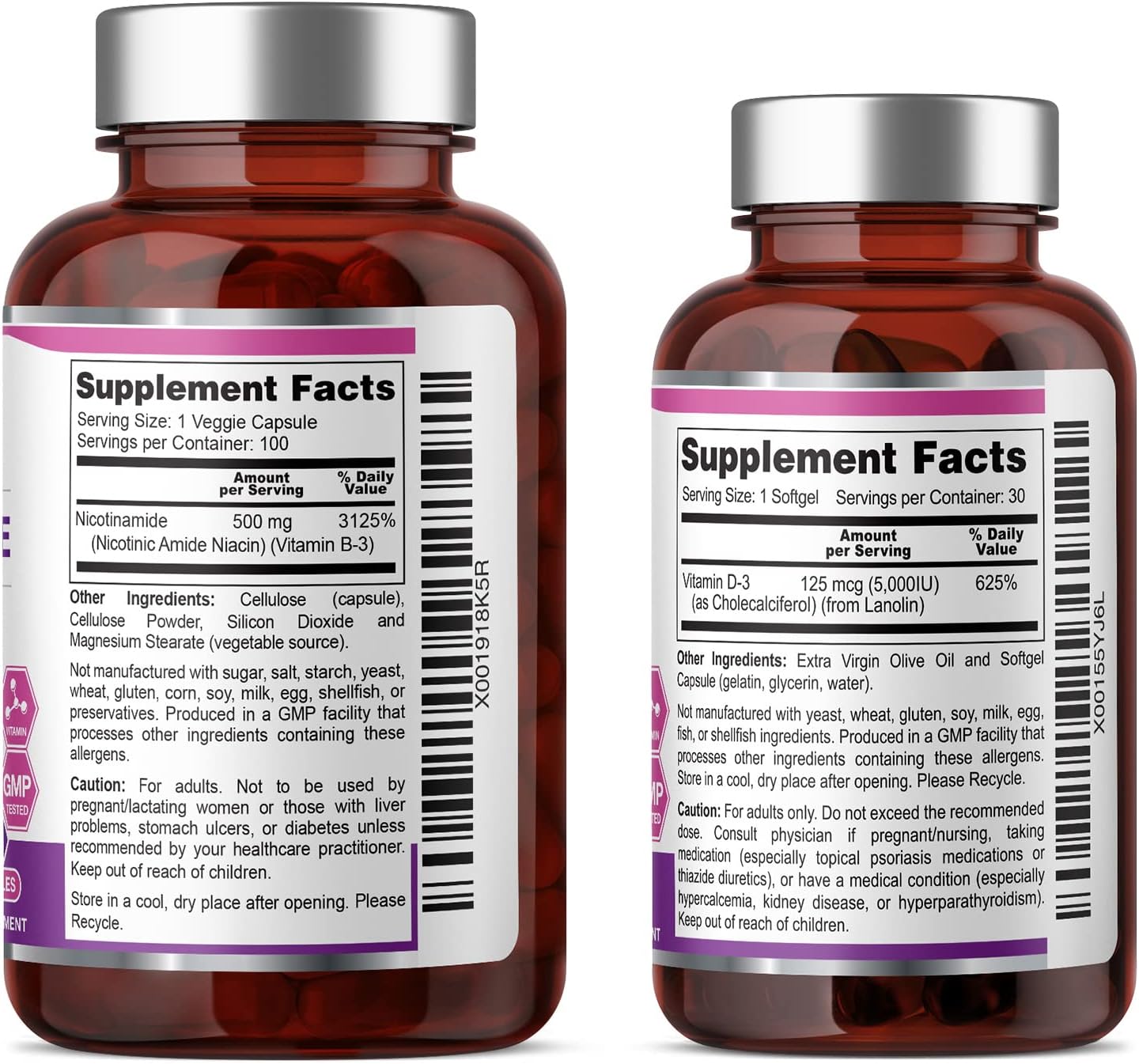 biophix B-3 Nicotinamide 500 mg 100 Vcaps Plus Free Vitamin D-3 5000 IU 30 Softgels - Nicotinic Amide Niacin Natural Flush-Free Vitamin Formula - Supports Skin Cell Health