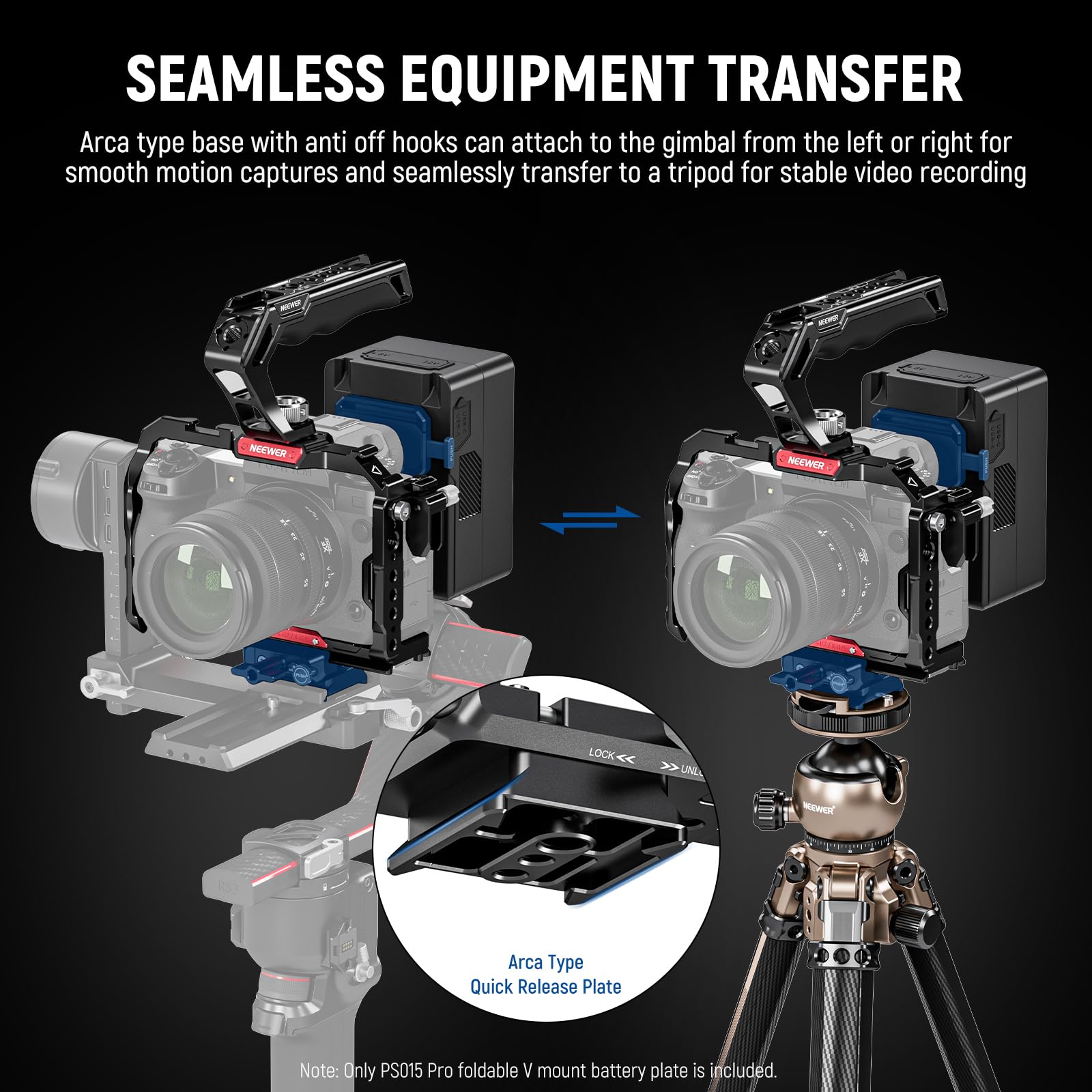 NEEWER Plaque Pliable pour Batterie V Mount et Plaque Base Type Arca Dégagement Rapide, Rig Vidéo Léger pour Caméra DSLR Compatible avec SmallRig Batterie V Mount DJI RS4 RS3 Stabilisateur, PS015 Pro