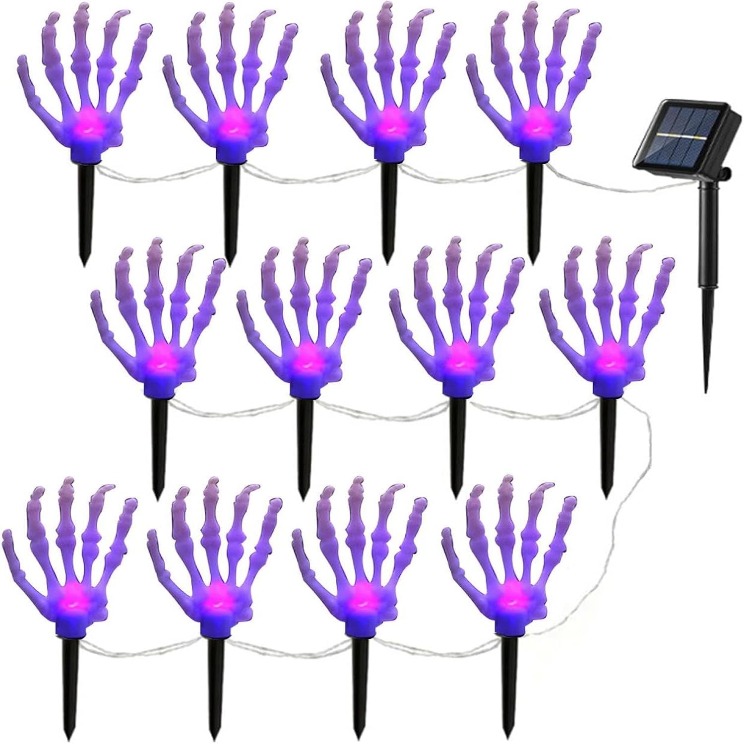FAHOI Light up Halloween Ghost Hand, Solar Skeleton Hands Stakes, Horror Outdoor Garden Lamp Skull Hand Ornament Props for Halloween Party Decoration (White, 12 Lights)