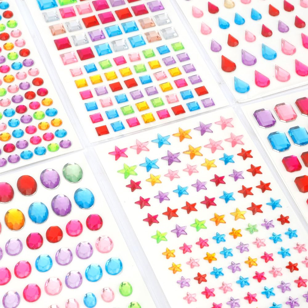 Sheryl&Rain 11 Fogli Di Adesivi Con Strass E Brillantini – Autoadesivi Colorati Per Viso, Corpo E Decorazioni Fai Da Te – Acrilico Lucido, Ideali Per Arti Creative, Scrapbooking E Regali