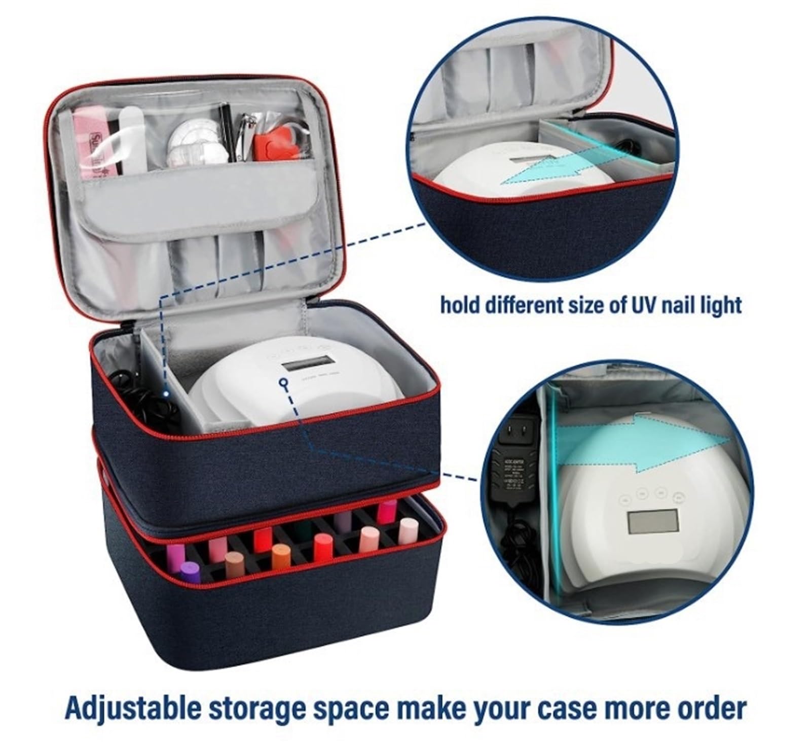 Organizer na Lakier Przenośna Wytrzymały, Dwuwarstwowy Organizer Na Lakiery Do Paznokci, Mieszczący 30 Butelek Podróżna Torba