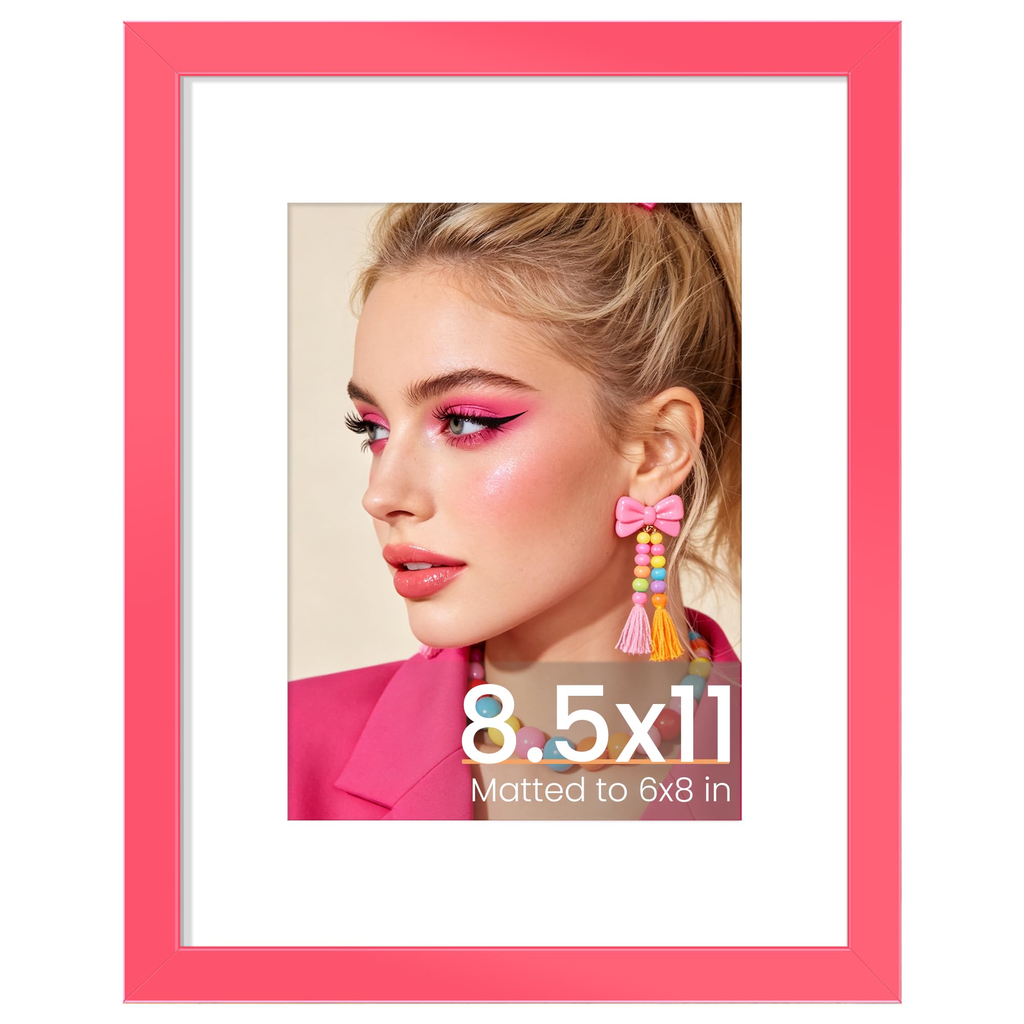 upsimples 8.5 By 11 Picture Frame, Certificate Frames, Hot Pink 1 Pack | 8.5 x 11 Frame, 6x8 Frame with Mat for Gallery Wall Decor, Diploma, Gradution, Baby, Dog, Dorm, Girl Room, Christmas