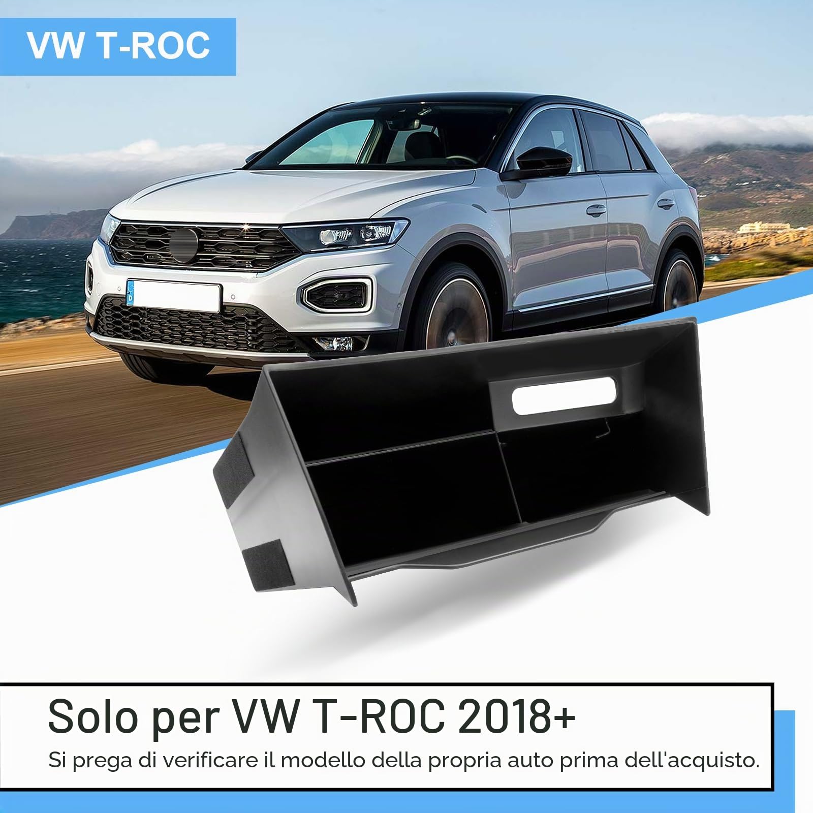 Scatola Portaoggetti del Console Centrale Compatibile con VW T-ROC 2018-2025, Console Centrale Portaoggetti, T ROC Accessori Organizer per Braccioli con Tappetino Antiscivolo (Nero)