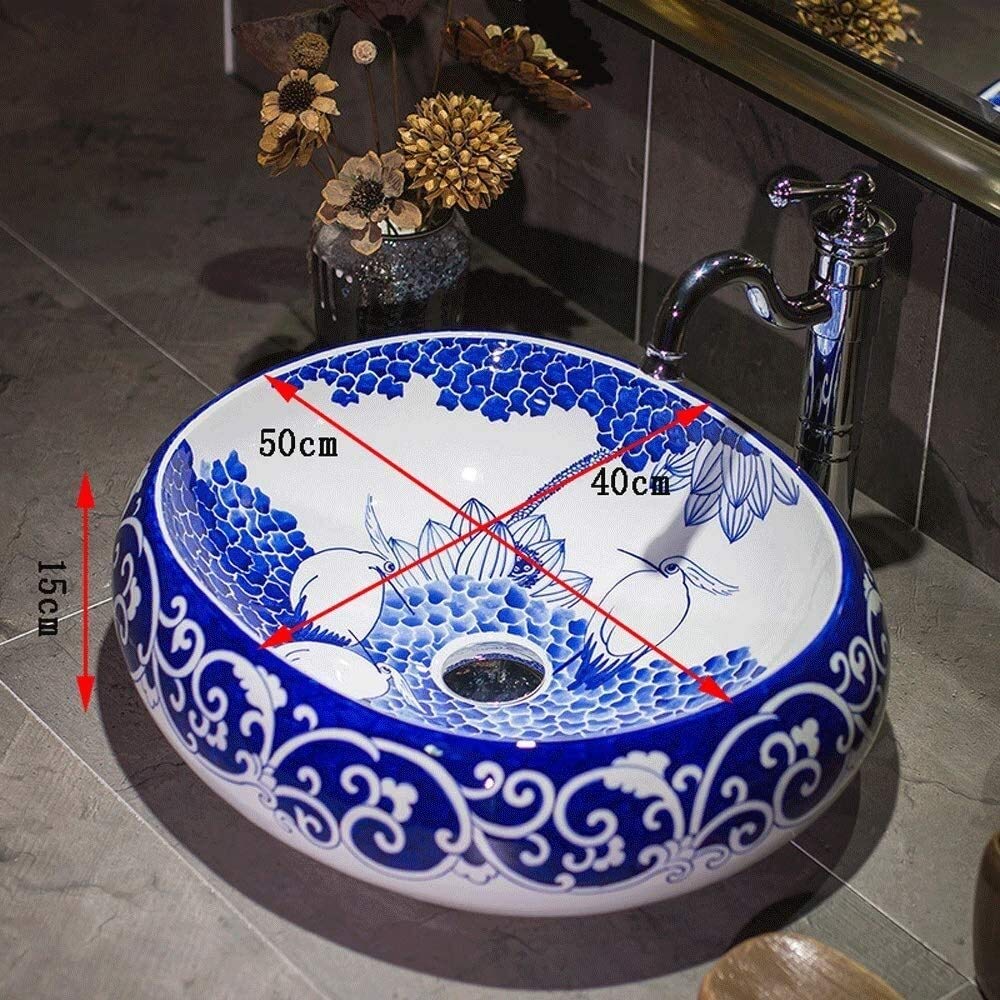 Szafka Pod Umywalkę Z Umywalką, Umywalka Nablatowa, Umywalka Nablatowa, Umywalka Ceramiczna Nablatowa, Umywalka Porcelanowa, Ręcznie Malowana Umywalka Z Motywem Ptaka Lotosu