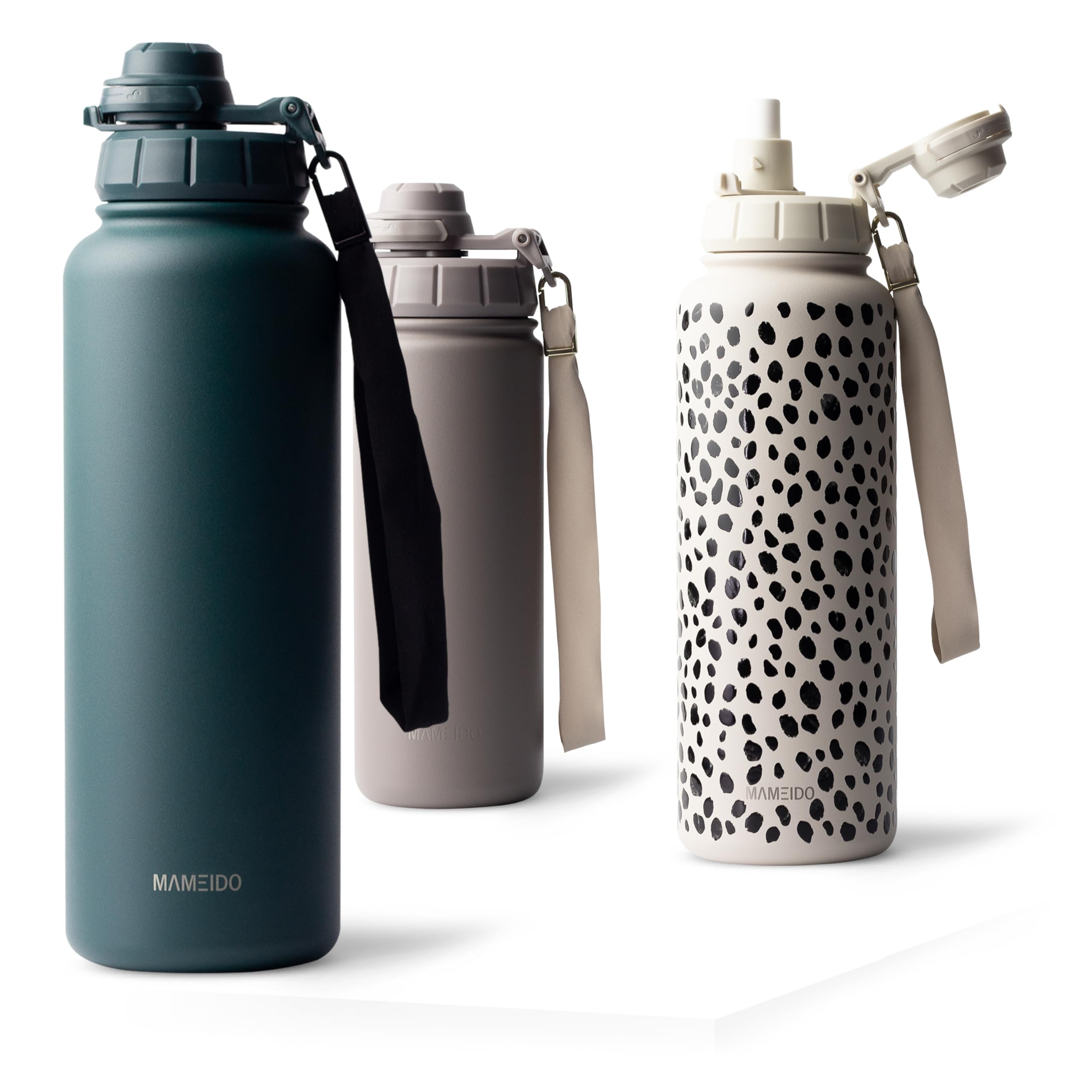 MAMEIDO Thermosflasche mit Strohhalm 1,2 l, auslaufsichere Trinkflasche Edelstahl isoliert, Wasserflasche BPA-frei mit Trageschlaufe, Water Bottle Sport (Ocean Bloom)