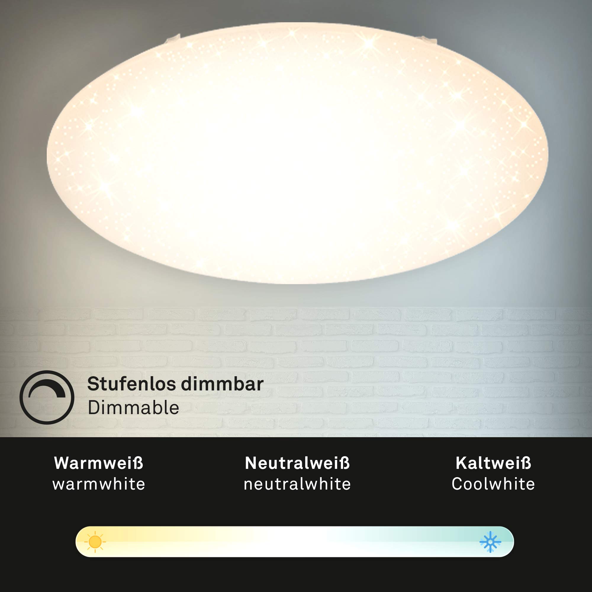 Briloner - Lámpara de techo WiFi starry sky, lámpara de techo inteligente, app, control por voz, mando a distancia, control de temperatura de color, regulable, 56 W, 5850 lm, 76 cm XXL, blanco