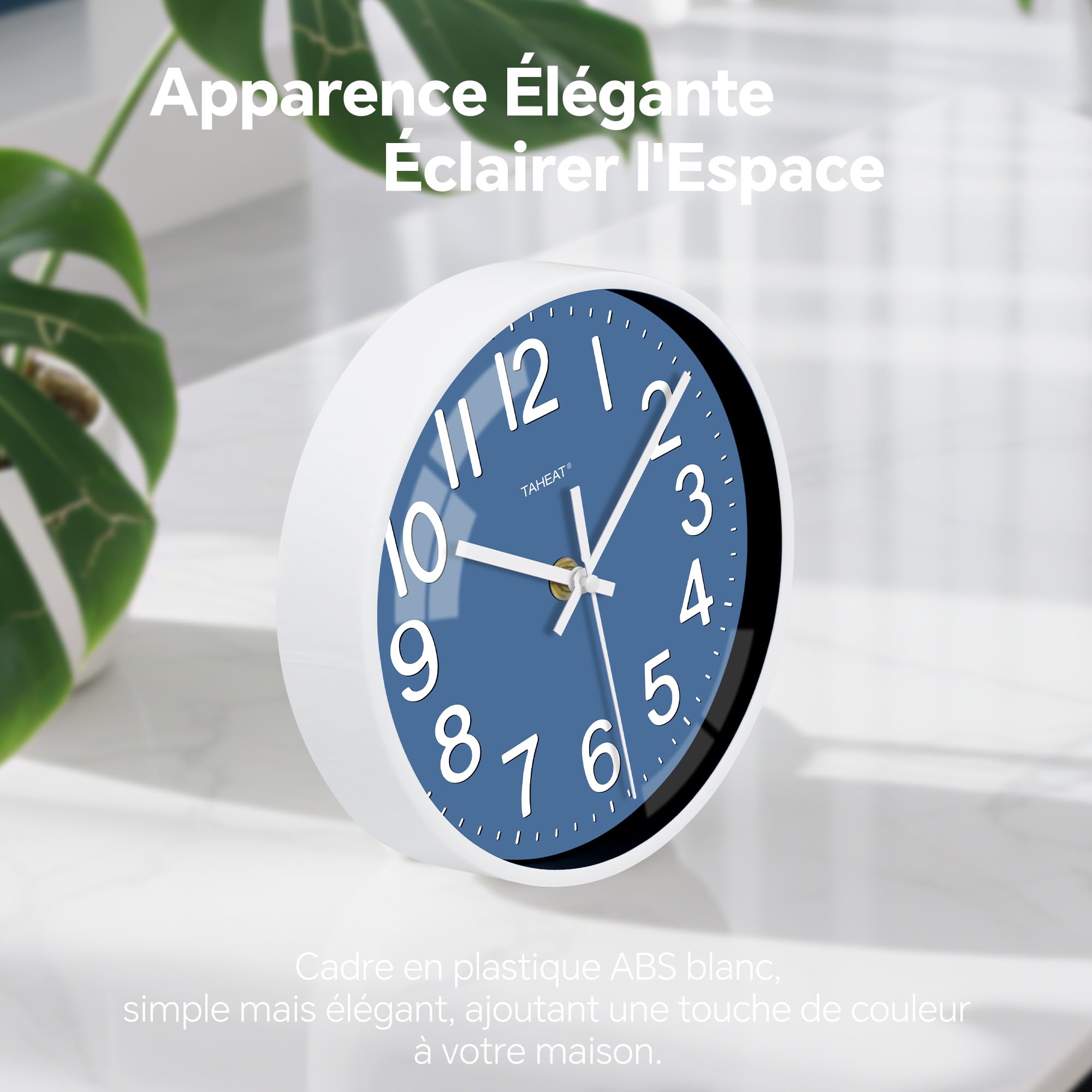 TAHEAT Horloge Murale Bleue 20 cm, Horloge à Quartz Silencieuse, Décoration Moderne