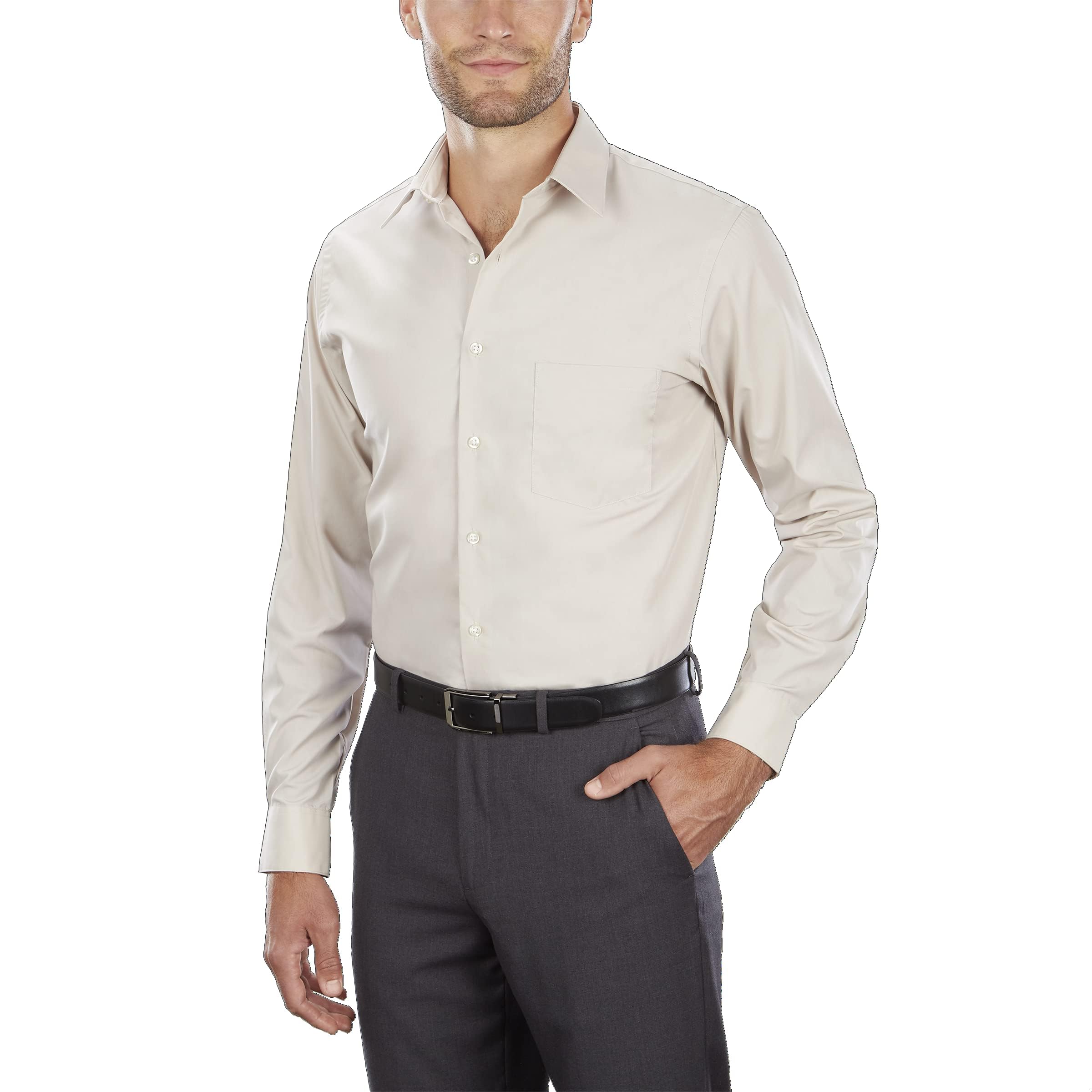 Van Heusen Men's Big Dress Shirt Tall Fit Poplin, Stone, 18.5" Neck 37"-38" Sleeve