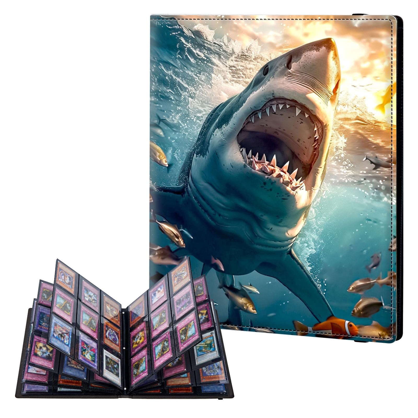 ETLKJVBL 9 Pocket Trading Card Binder, Card Collection Binder for TCG, MTG, Sports Cards, Baseball, Megalodon shark Trading Card Book Holder for Collectors, Top Loader Binder โ image 1