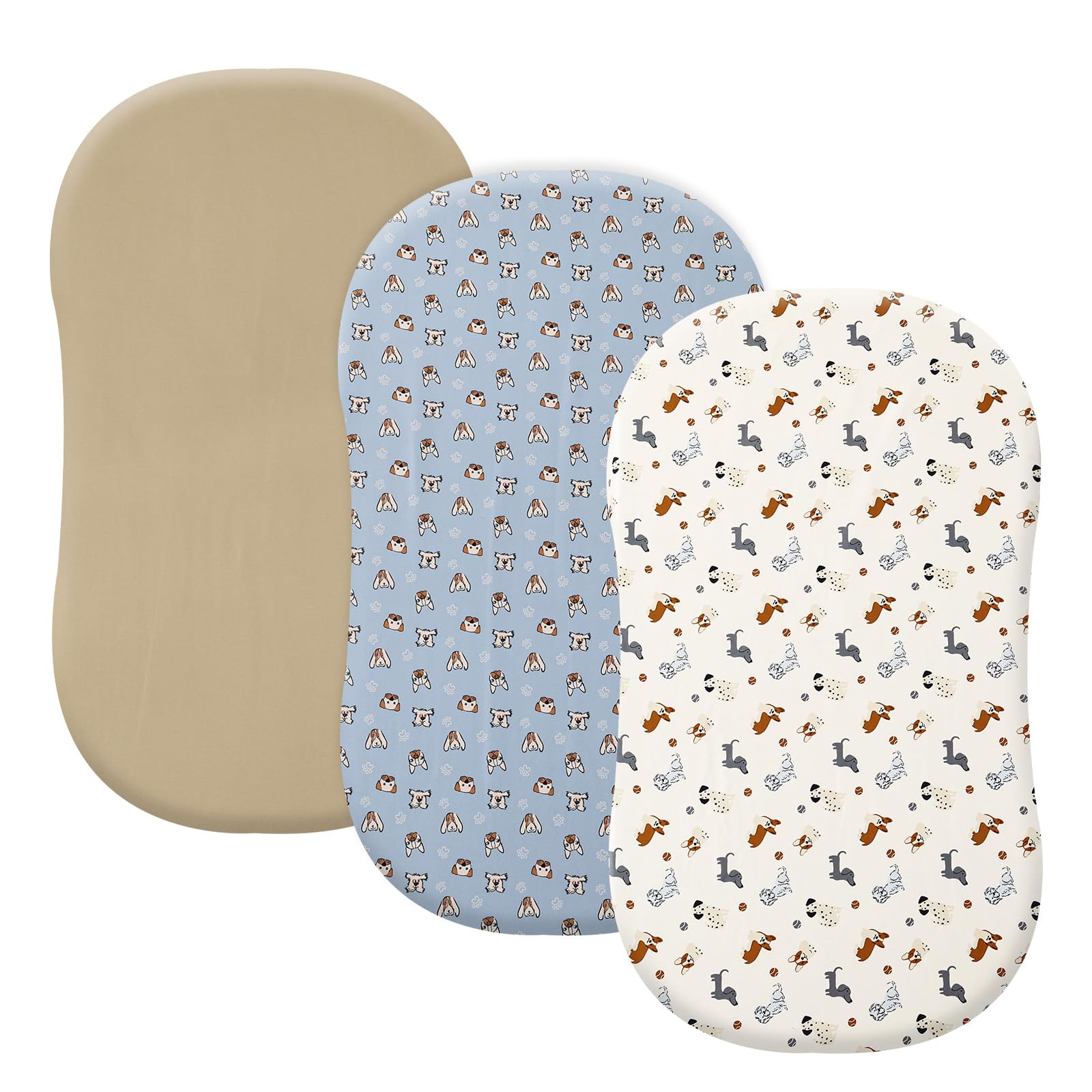 phf 3 pack soft mini crib sheets, pet dogs pack n play sheets for baby boys girls, no slip universal fit for pack n play, playard, portable and mini crib mattresses, pet dogs
