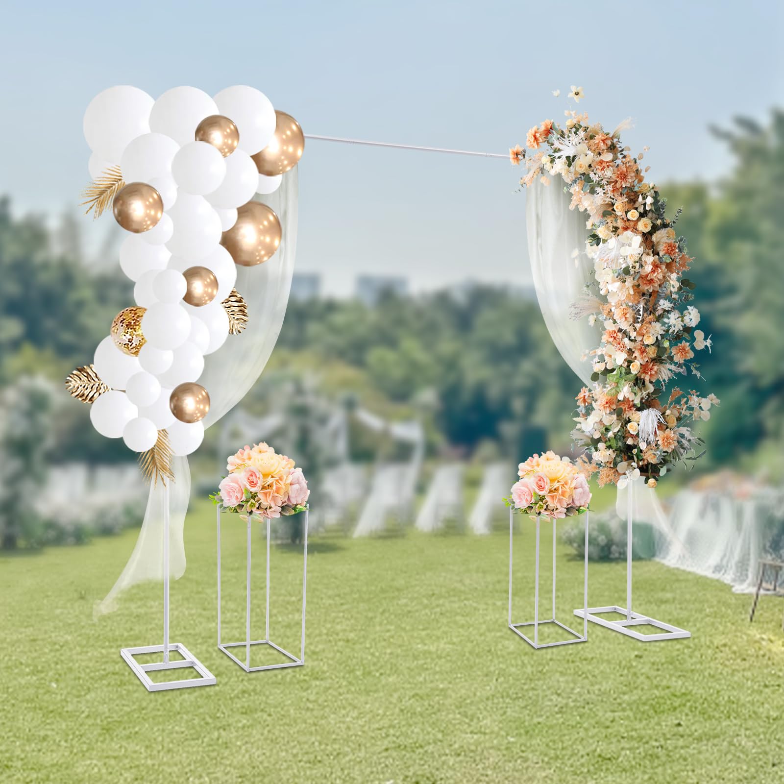 Hochzeitskulissenständer Ballonständer mit 2 Blumenständern Modern Hochzeitsbogen Gestell Verlobung Deko Geeignet für Hochzeiten Geburtstagsfeiern Weihnachtsfeiern Bankette usw (Weiß)
