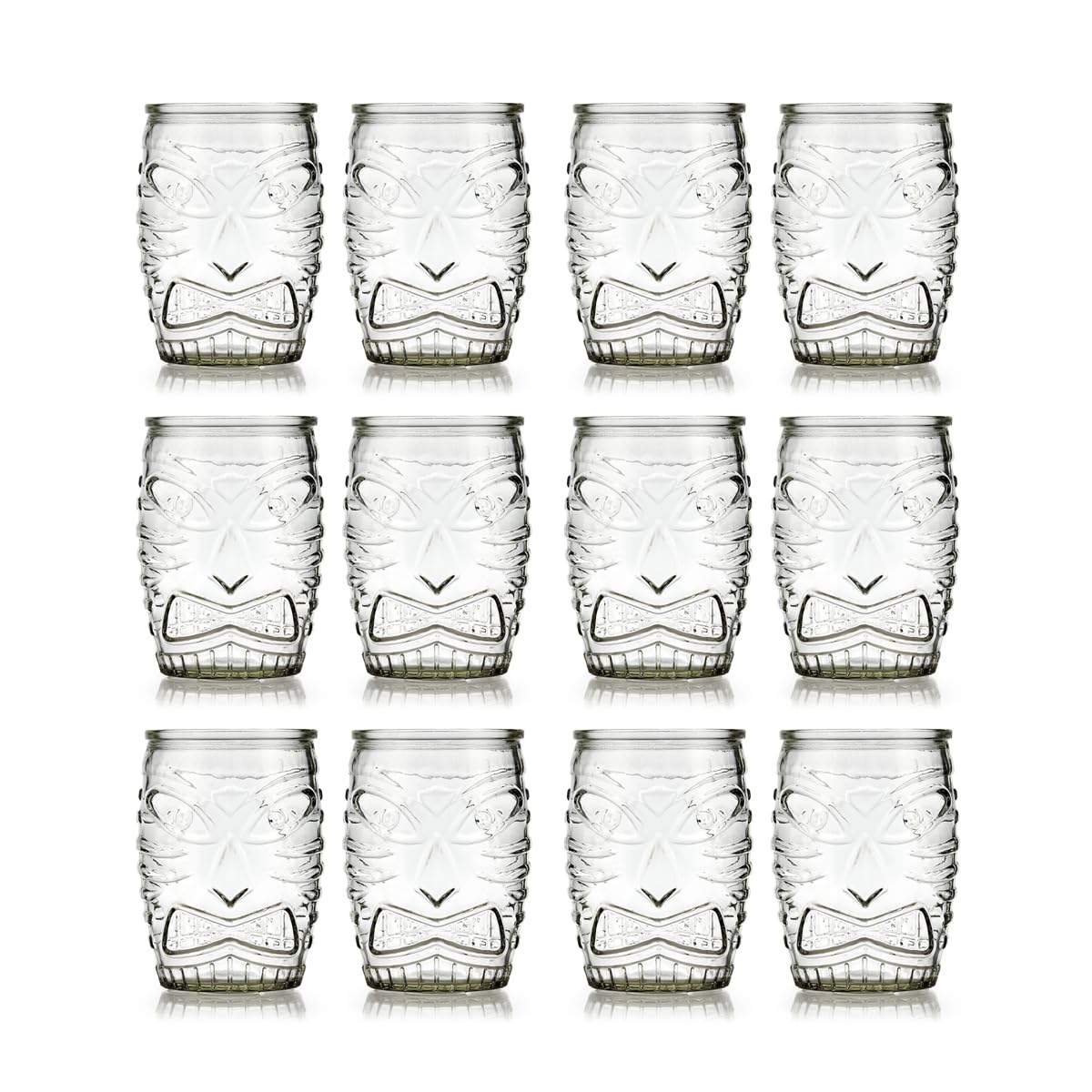 PEGANE Lot de 12 Verres à Cocktail TIKI gobelet Verres en Relief pour Cocktails Exotiques 47.3cl - 8x8x12m