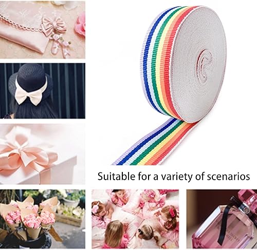 Miniatura 5 de SHONDE Cinta de arcoíris de 32.8ft, cinta de grogrén multicolor de doble cara para manualidades, bricolaje, envoltura de regalos, boda, decoración
