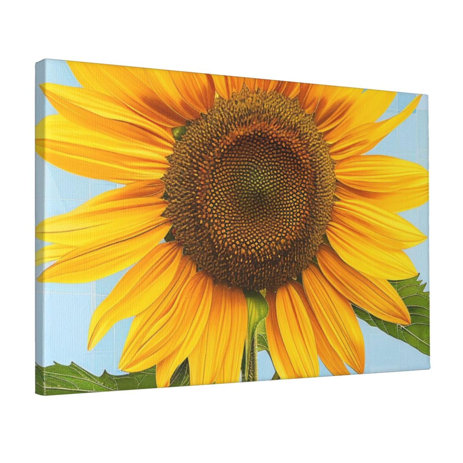 YKLJG Bloom Sunflowers Printed Wall Art Canvas Prints 45x30 CM Wooden Framed Picture Painting Artwork for Bedroom Kitchen Home Office Decor