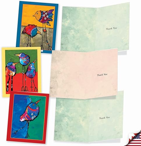 Miniatura 3 de The Best Card Company - Juego de 10 tarjetas de agradecimiento con sobres de 4 x 5.12 pulgadas, gratitud animal emplumada - Pájaros bohemios M2319